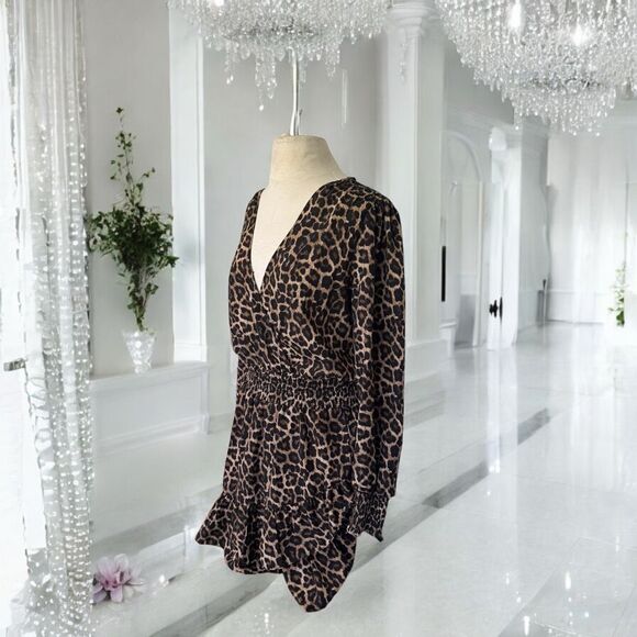 MICHAEL Michael Kors Women’s Leopard Print V-Neck Ruffle Dress (L) - Picture 3 of 10